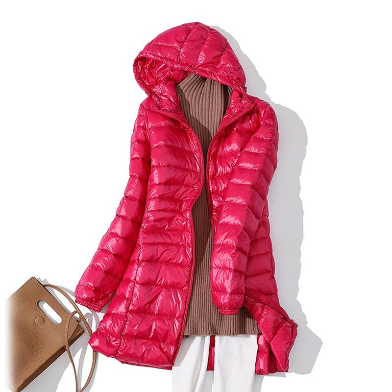 Женская ультралегкая белая куртка на утином пуху, женская осенне-зимняя теплая куртка, повседневная тонкая длинная куртка с капюшоном на утином пуху, женская верхняя одежда