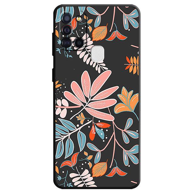 Черный мягкий чехол для телефона Samsung Galaxy A02 A01 A70 A50 A40 A10s A02s A03s A04s A10 A03 Core A04 A20e, чехол с цветочным листом
