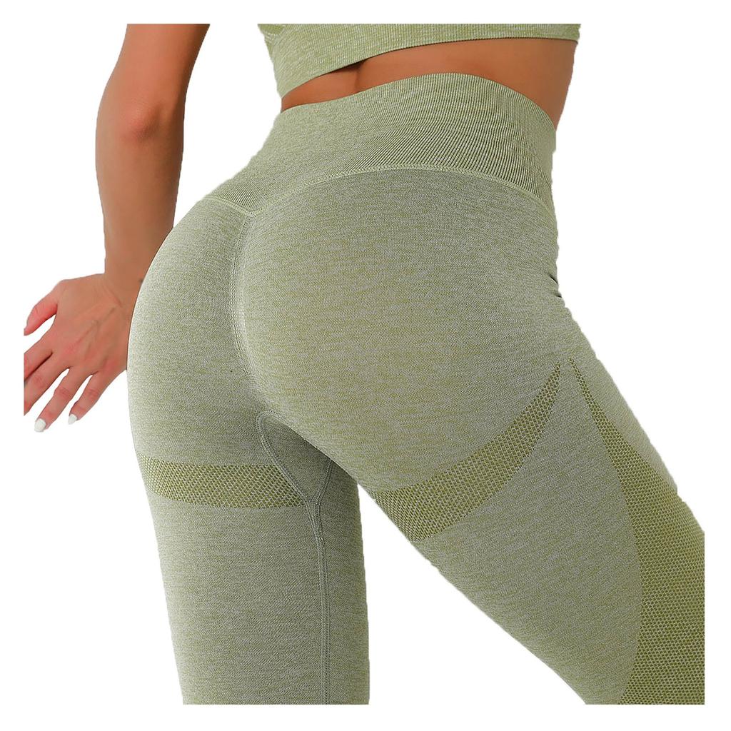 Женские бесшовные трикотажные облегающие брюки для йоги с высокой талией и подъемом бедра