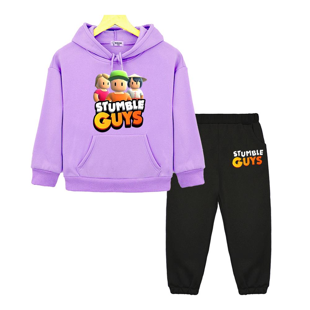 Stumble Guys Boy Girl Hooded Sets Autumn Fleece Sweatshirt Anime Hoodie 2pcs Pullover+pants Casual Jacket Kids Boutique Clothes