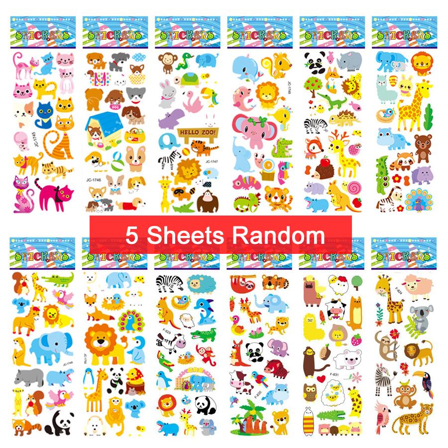 5 Sheets Kids Stickers Puffy Stickers for Children Birthday Christmas New Year Gift for Girl Boy Scrapbooking Cartoon Stickers
