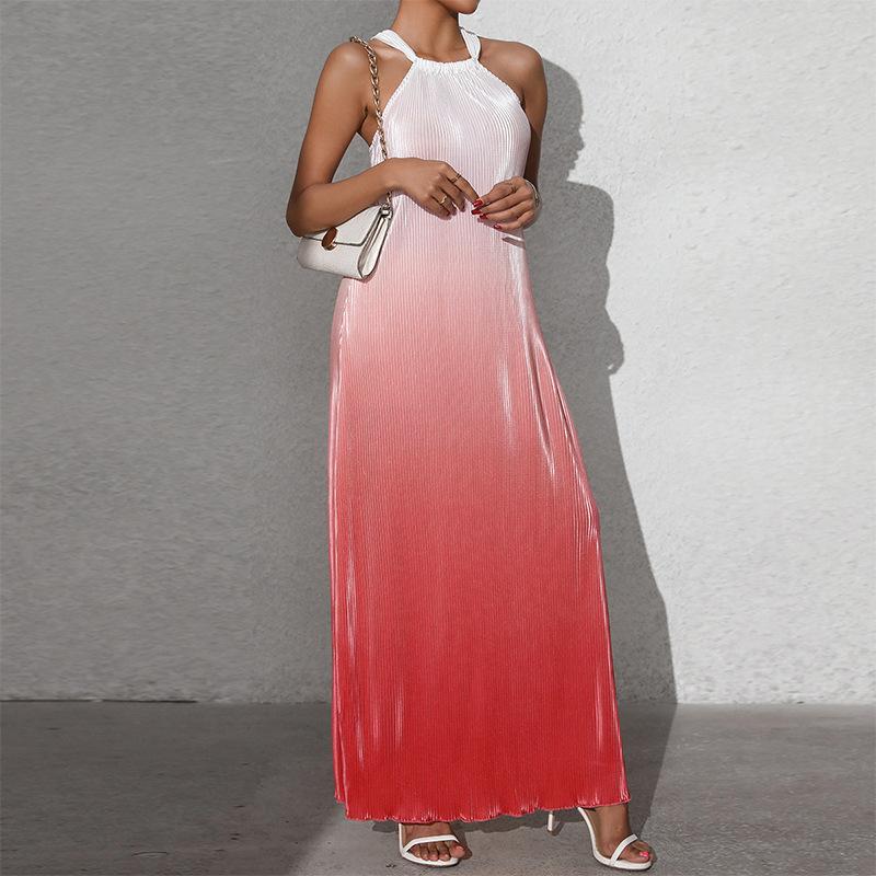 Весна и лето Женское новое сексуальное платье А-силуэта с открытой спиной и без рукавов с градиентом