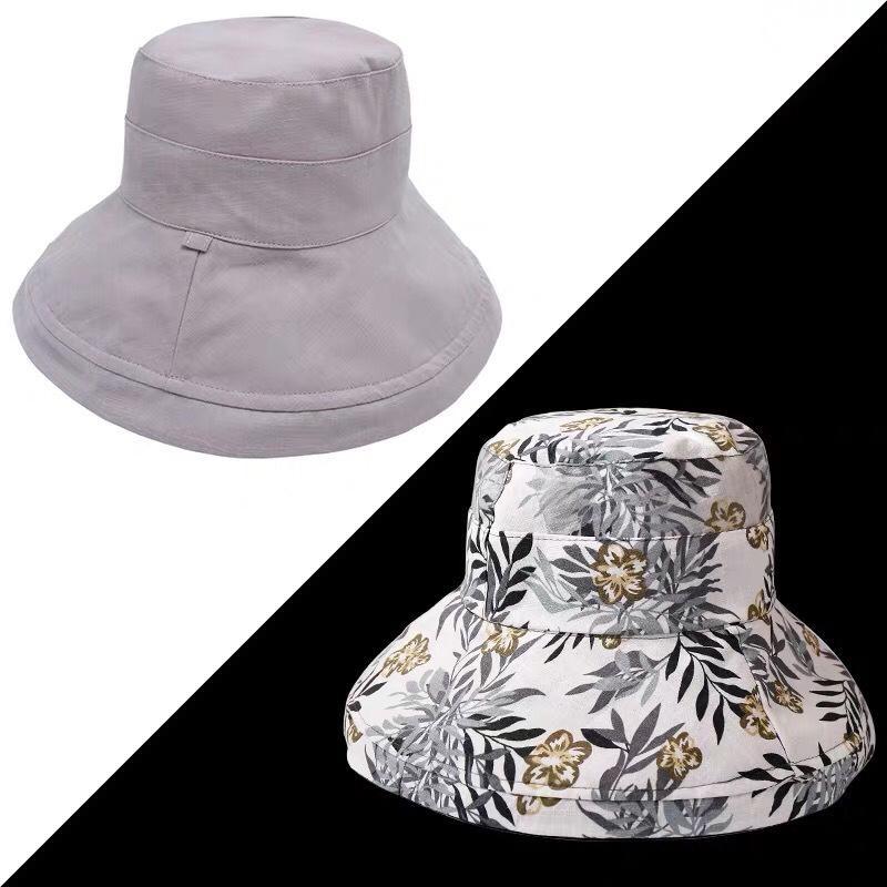 Wide Brim Cotton Summer Hat Women Packable Reversible Floral Bucket Hat UV Sun Protection Wide Brim Summer Beach Cap Double Sided Floppy Sun Hats