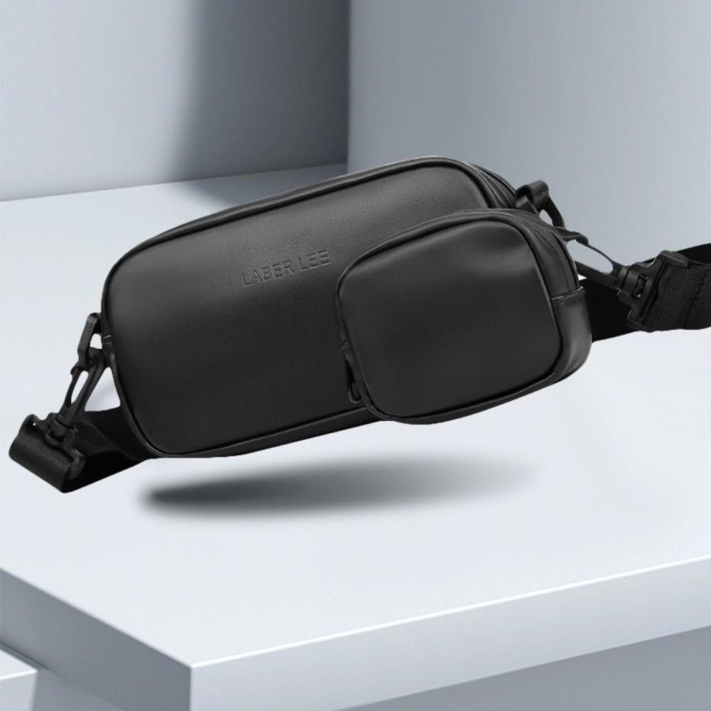 Unisex Black Crossbody Bag PU Leather Mobile Phone Chest Bags Portable Men's Phone Bag  Outdoor