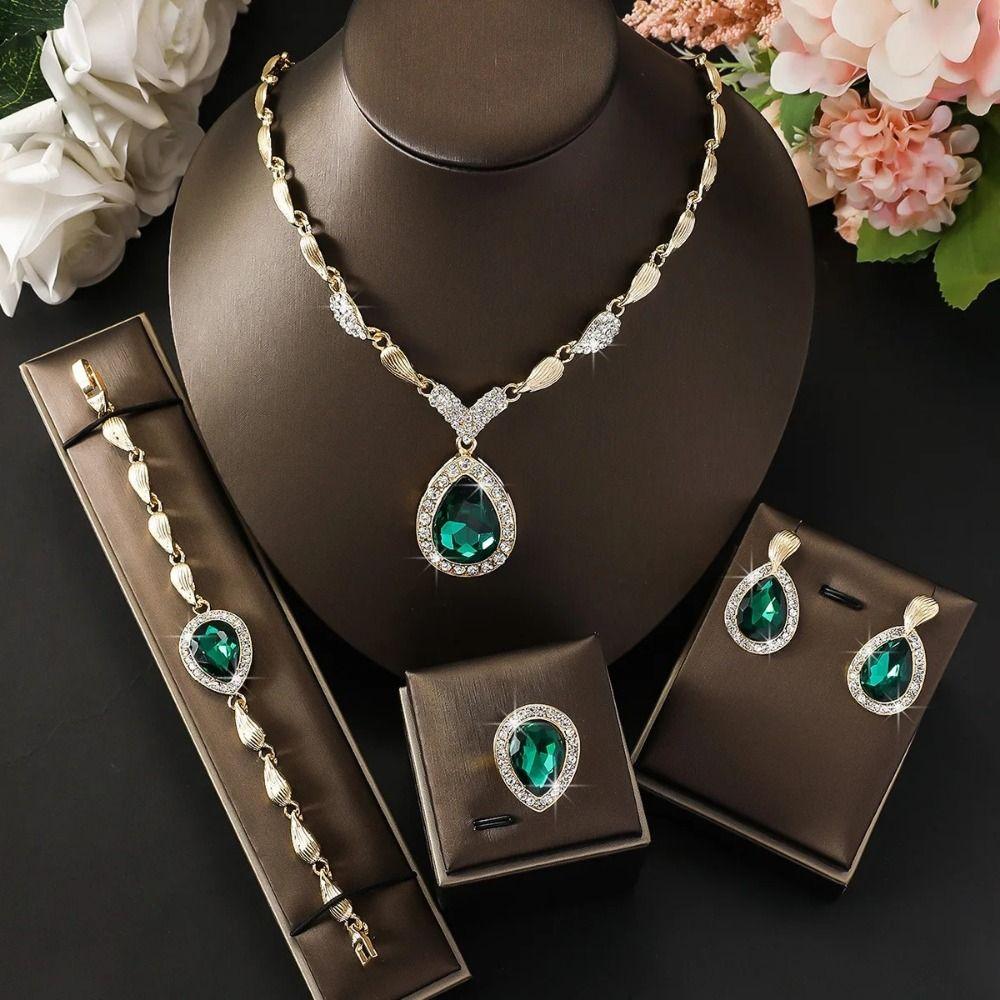 Water Drop Pendant Rhinestone Inlaid Jewelry Set Light Luxury Women Jewelry Set Gifts