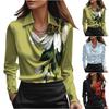 Women's Fashionable Printing V Neck Long Sleeved Temperament Pullover Shirt Top