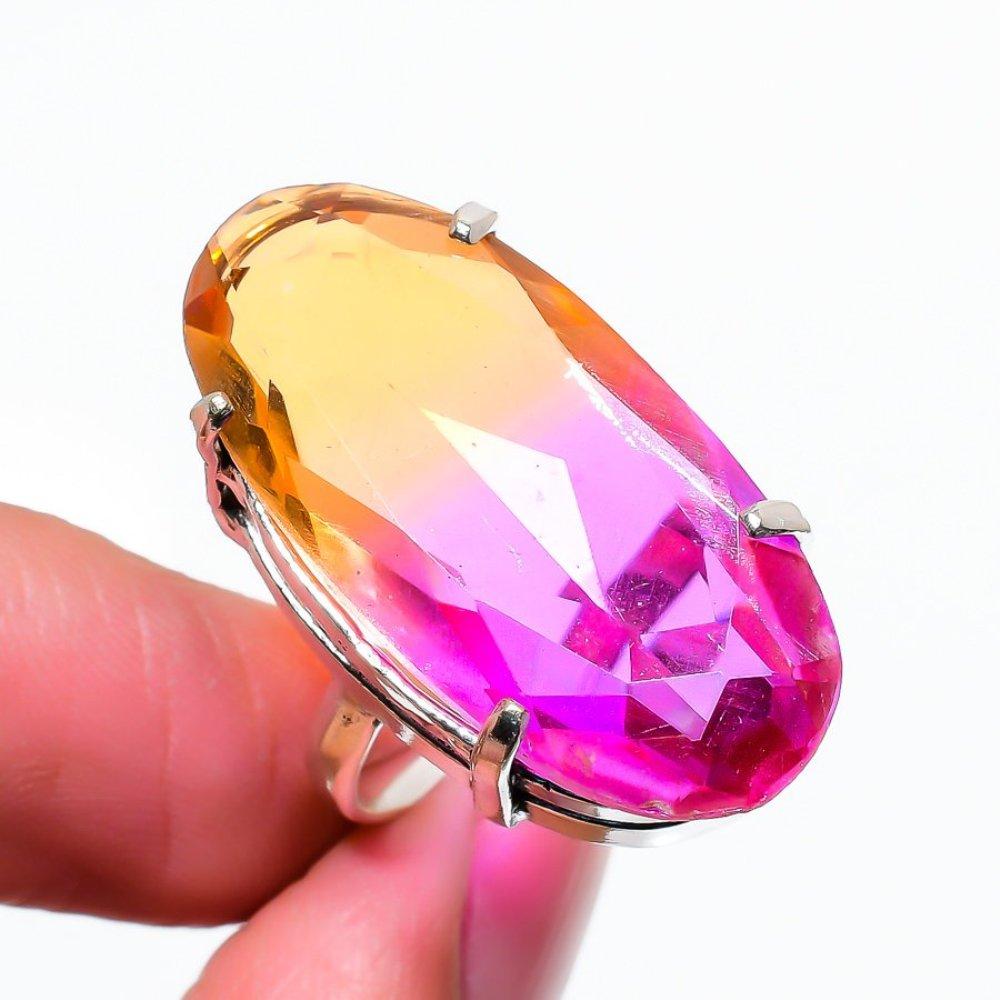 Кольцо из серебра 925 пробы с натуральным двухцветным турмалином, размер 6, w1N51