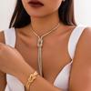 Salircon Gothic Punk Metal Flat Snake Chain Chest Necklace Women's Sexy Tie Long Tassel Necklace Aesthetics Party Set Jewelry