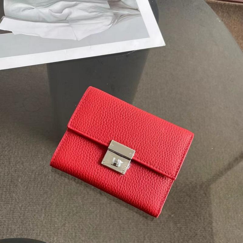 Новый кошелек из натуральной кожи с верхним слоем из коровьей кожи с рисунком личи, короткий кошелек с тремя отделениями, квадратная пряжка, сумка для тофу, Cross Collision