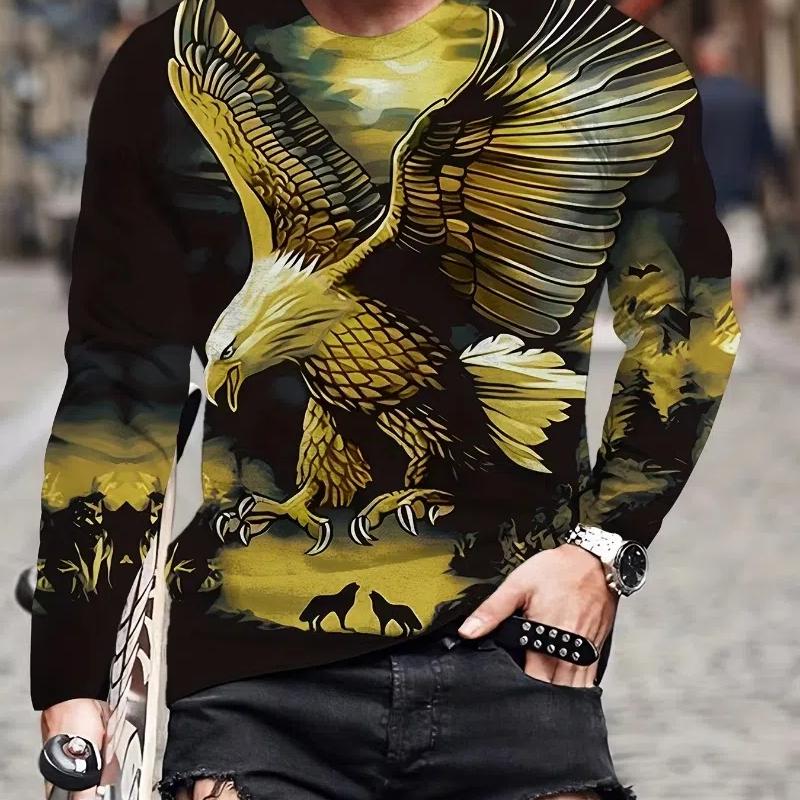 Fashion Eagle 3D Digital Printing Men's Casual Comfortable Long Sleeve T Shirt Fall Men's Patterned Clothing Tops Men's Gifts