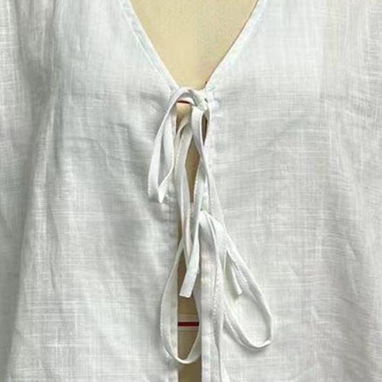 Женская рубашка с v-образным вырезом и длинным рукавом, свободная посадка, однотонная рубашка, топы, летний кардиган на шнуровке с бантом, рубашка с завязкой на галстуке, топ