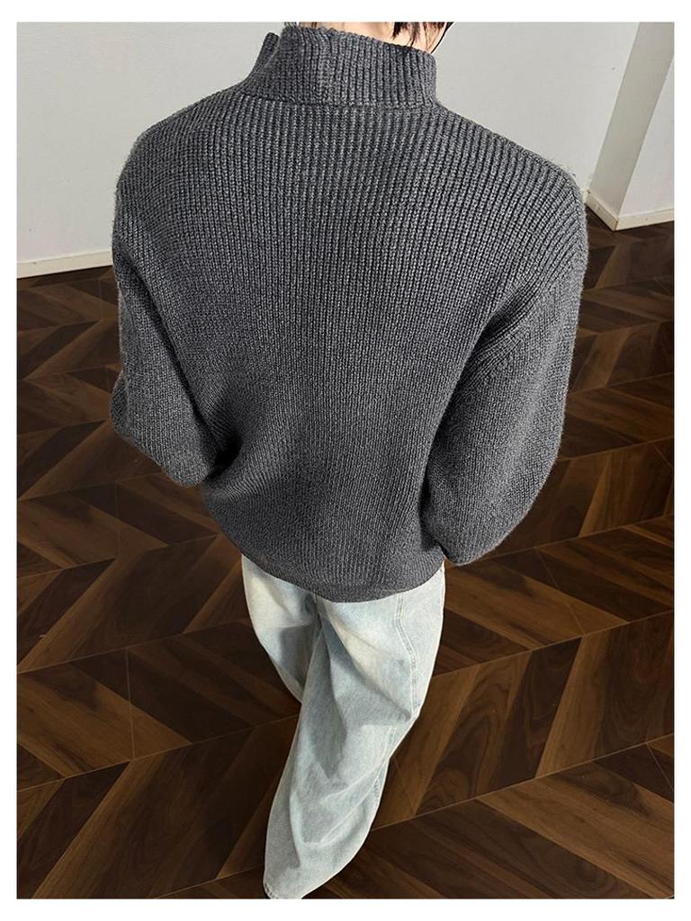 Мужской свитер в корейском стиле с высоким воротником и асимметричной пуговицей - Модный, Крутой, Повседневный вязаный топ