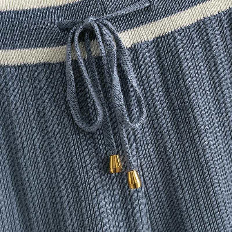 Fall Winter Lazy Wind Loose V Collar Pulllover Sweater Suit Women's Solid Color Long Sleeve Knit Wide Leg Pants Two Piece Set