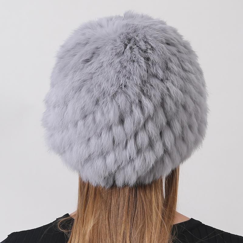 Вязаная шапка из кролика с натуральным мехом для тепла зимой