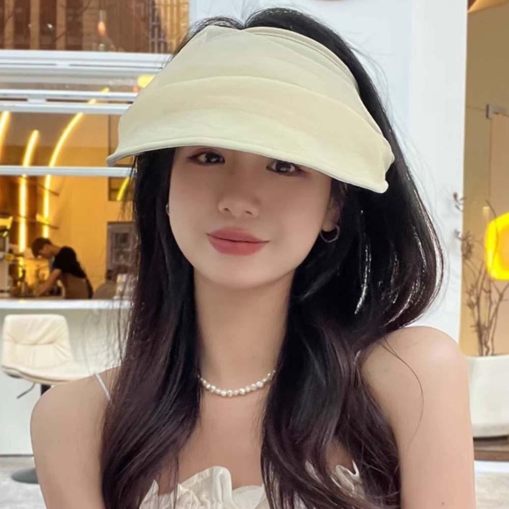 Solid Color Folding Sunshade Hat Portable Sunscreen Empty Top Hat Wide Brim Visor Caps Vacation