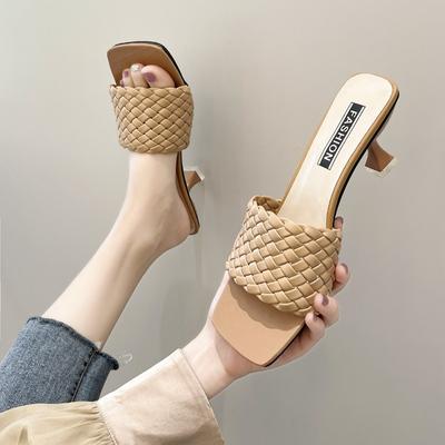 Летние Новые Босоножки с Квадратным Носком, Черными Стразами, Тонким Каблуком и Высоким Каблуком для Женщин