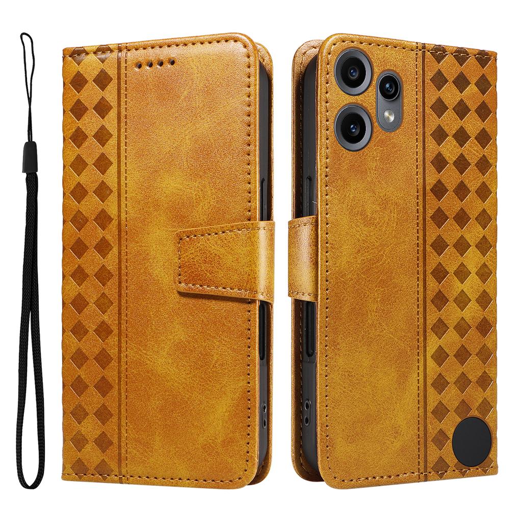 For Nothing CMF Phone 2 Pro Leather Case Wallet Stand Grids Imprinted Phone Cover with Strap