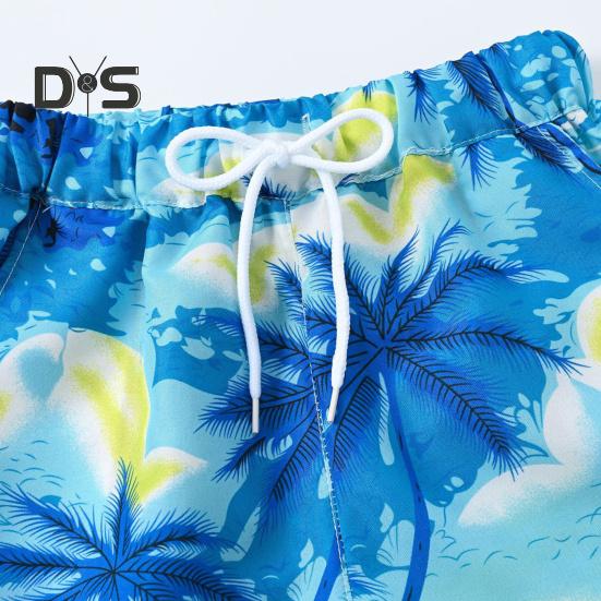 Комплект гавайской одежды для малышей, рубашка с изображением пальмовых листьев на закате, шорты, детский костюм в стиле кокоса, дышащая повседневная летняя одежда для повседневной носки