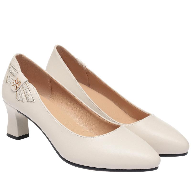 Туфли из мягкой кожи и мягкой подошвы для женщин, Туфли на среднем каблуке для женщин, Рабочая обувь, Женская кожаная обувь