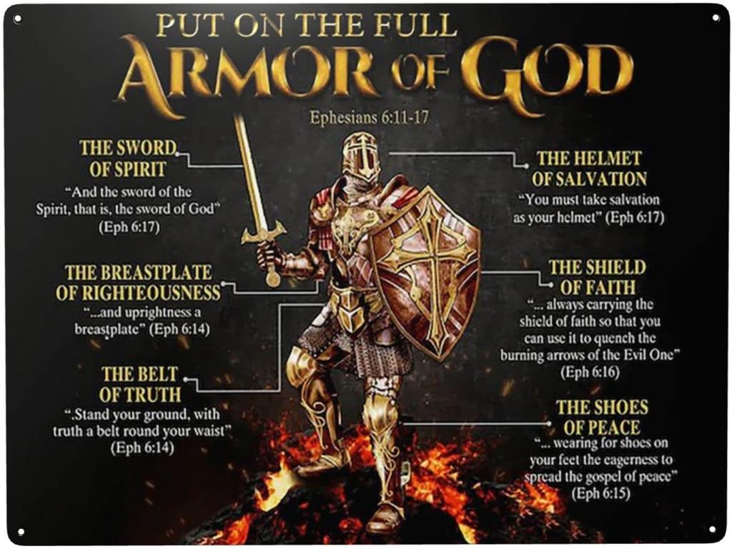 ARMOR OF GOD Tin metal logo wall decoration Fun decoration family kitchen bar room garage Retro poster plaque 15.24 cm X 20.3