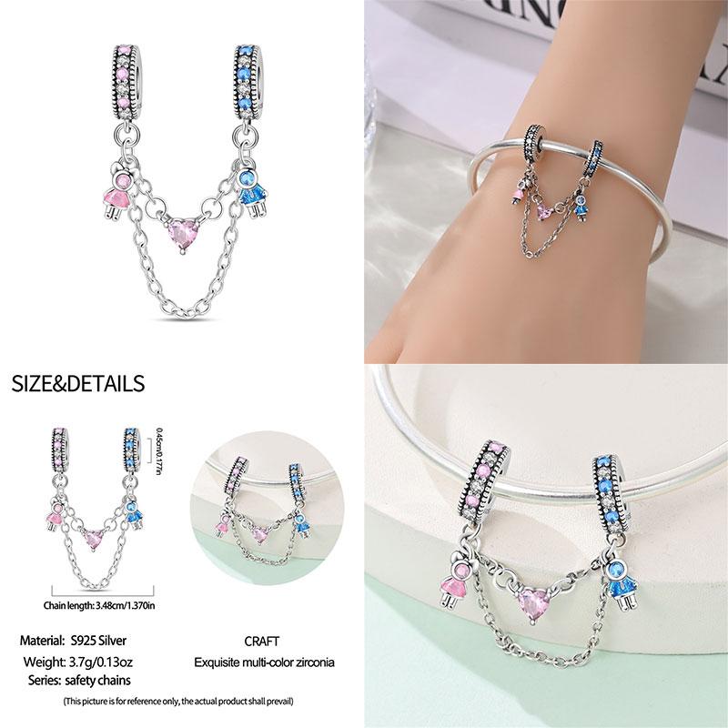 Original 100% 925 Silver Star Moon Safety Chain Fit 925 Original Bracelet & 3mm Bracelet DIY Jewelry Making Women Gift