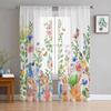Watercolor Rabbit Flower Plant Sheer Curtains For Living Room Kitchen Window Curtains Bedroom Tulle Voile Curtains
