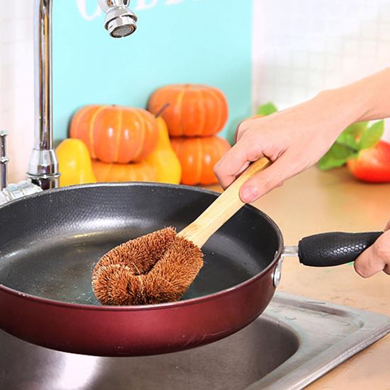 Бытовая Кухонная Щетка для Мытья Посуды из Натурального Кокосового Пальмового Волокна с Деревянной Ручкой