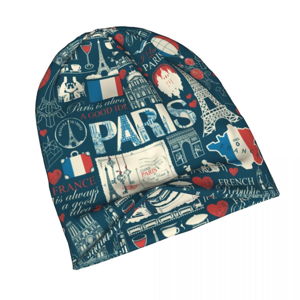 Карта достопримечательностей Франции Флаг французских шапок Skullies Парижская тема Эйфелева башня Skullies Cap Merch Man Уникальный дизайн Skullies Hat