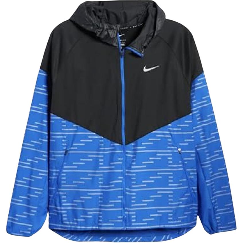 Nike Куртка для бега унисекс Therma-Fit Miler Repel Run Division с капюшоном и молнией, с логотипом, черная/синяя DD6103-011