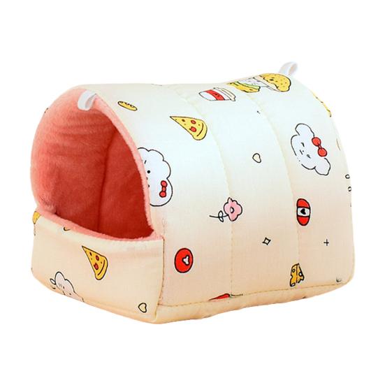 Thickened Quilted Warm Shelter Hamster Bed, Cartoon Print Cozy Hideout, Winter Cave Comfortable Hideaway for Hamsters Small Animal Cage Accessories