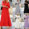 2025 New Women's Shirt Collar Button Down Dress, Asymmetrical Hem Long Midi Dress with Casual Style, Relaxed Fit Daily Wear Shirt Dress