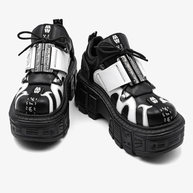 Woman Sneakers New Punk Style Women Shoes Gothic Ankle Rock Boots Lace-up Heel Height Platform Shoes Woman Metal Decor