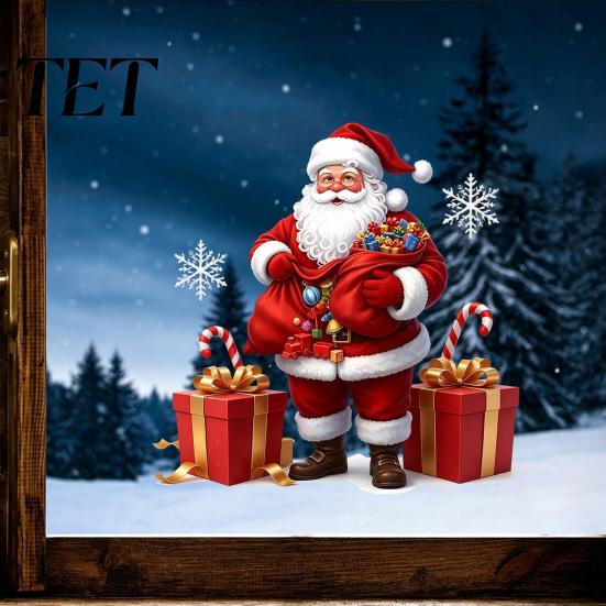Holiday Glass Stickers Santa Claus Window Static Sticker, Reusable Waterproof PVC Christmas Decal, Decorative Festive Home Decor HD Printing