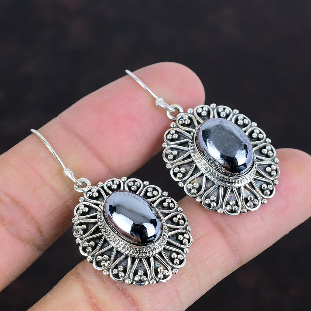 Серьги из шунгита, натуральные драгоценные камни, серьги из стерлингового серебра 925 пробы, дизайнерские ювелирные изделия, серьги ручной работы, винтажные серьги-подвески, подарки для нее