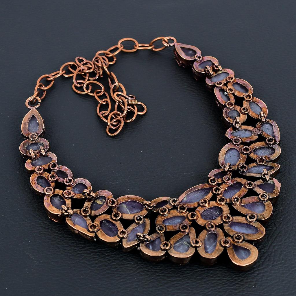 Аметистовое ожерелье, ювелирное украшение из драгоценного камня, ожерелье из электроформованной меди, подарок для женщин, ожерелье ручной работы