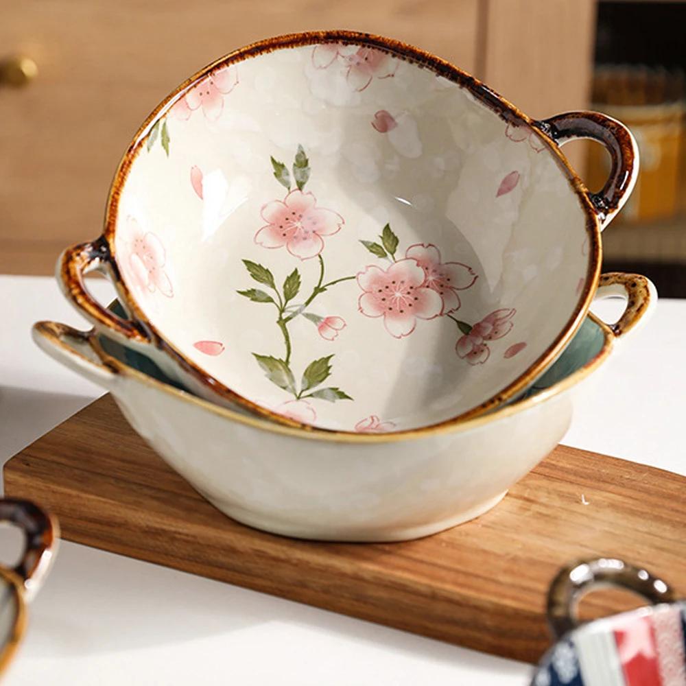 Японская бытовая миска для лапши 7,5 дюймов керамическая суповая миска с ручкой салатница паста кухонная посуда микроволновая печь посуда для выпечки