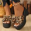 Leopard Bowknot Decor Wedge Heel Sandals for Women Summer 2025 Fashion Chunky Platform Slippers Woman Thick Sole Beach Sandalias