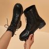 Botas Altas Mujer Новые осенние короткие однотонные модные женские ботинки с низким каблуком и боковой молнией