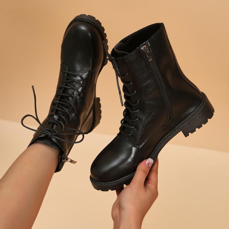 Botas Altas Mujer Новые осенние короткие однотонные модные женские ботинки с низким каблуком и боковой молнией