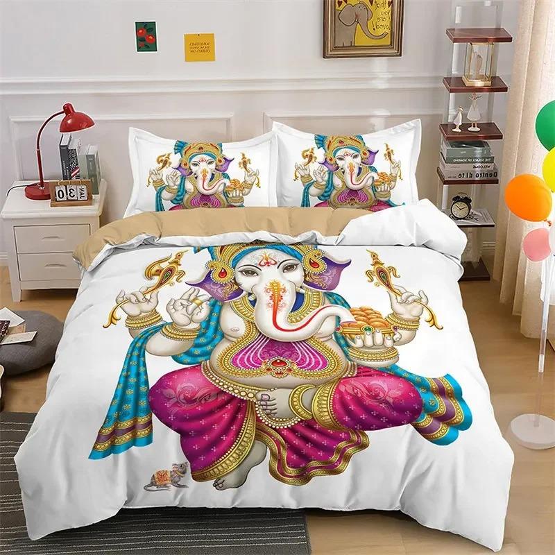 Duvet Cover Ganesha Lord Microfiber Indian Elephant Bedding Set Bohemia Mandala Comforter Cover King For Boys Girls Room Decor