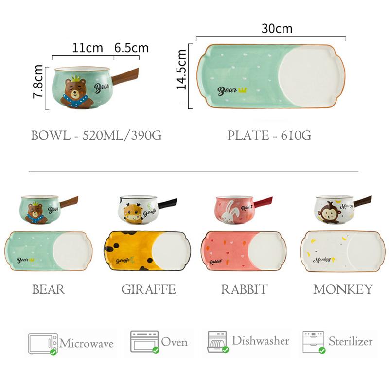 1 набор миска с изображением кролика, керамическая тарелка для завтрака, миска для овсянки для детей, десертная тарелка, контейнер для молока