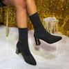 Осень/Зима Вязаные Эластичные Тканевые Носки Ботильоны Женские Высокие Каблуки Короткие Ботильоны Остроносые Женские Ботильоны Размер 42