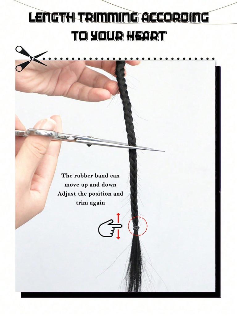 Synthetic Long Straight Hair Natural Bubble Braid Plait Ponytail Wig With Rubber Band Natural Fashion