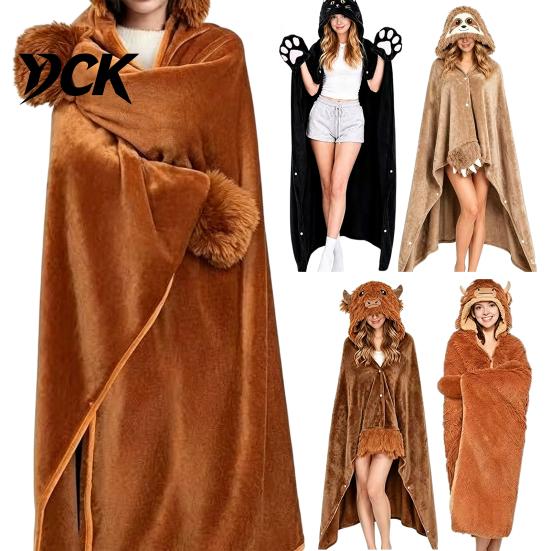 Animal Themed Blanket Wearable Hoodie, Adults Oversized Fleece Sweatshirt Lightweight Warm Sleepwear, Halloween Cosplay Costume Plush Hooded