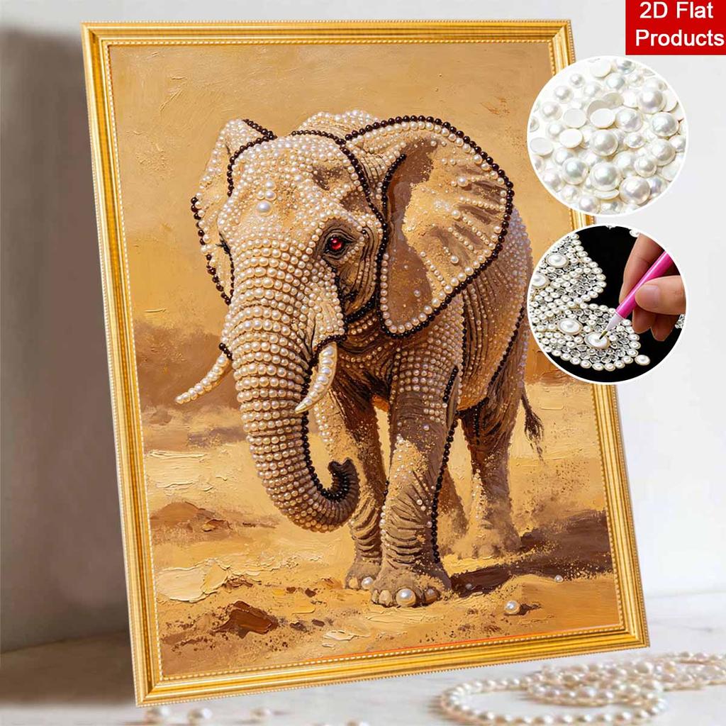 Adults DIY Majestic Elephant 5D Rhinestone Art Kit for Adults Round Half Pearls Wall Decoration Handmade Craft Gift Frameless