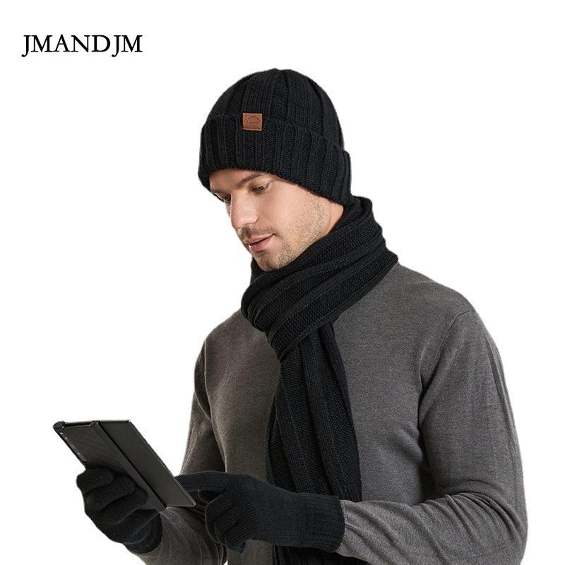 Winter Knitted Wool Hat Men's and Women's Same Hat, Scarf, Gloves Three-piece Set, Plush Thermal Cover Hat
