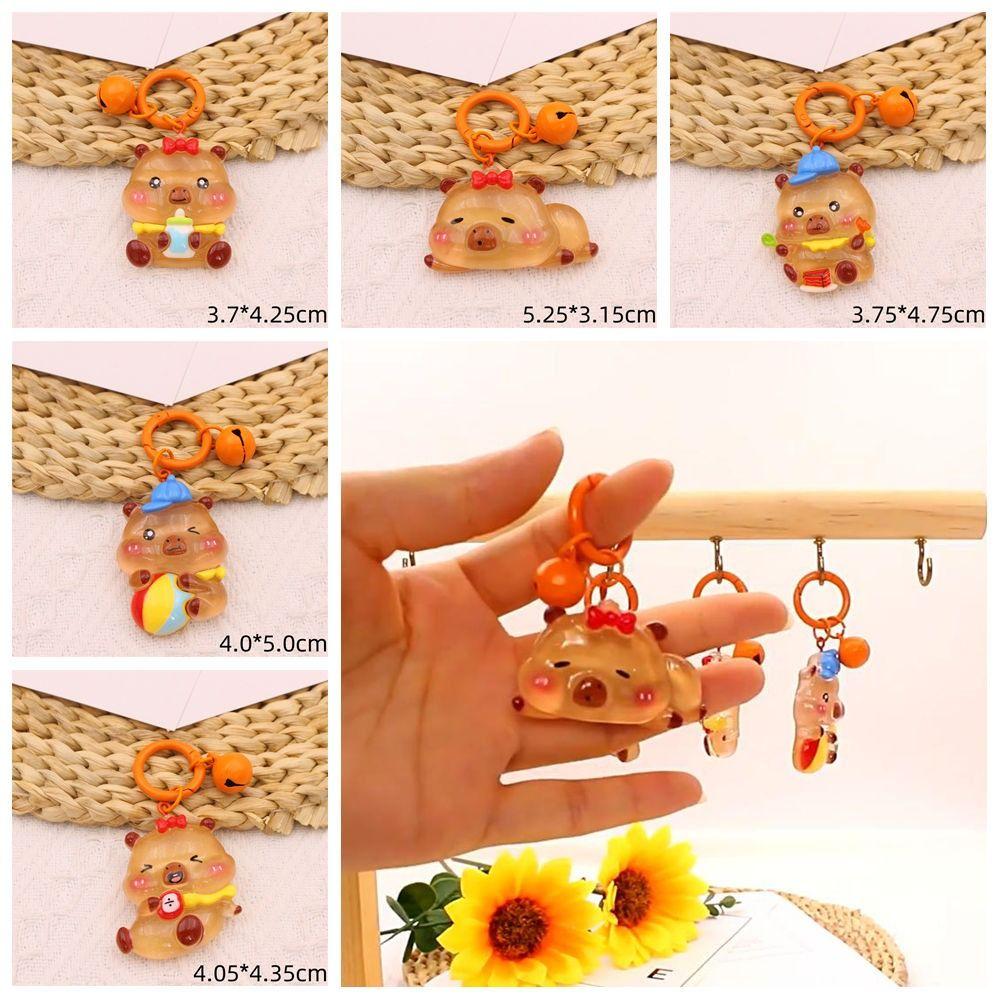 Korean Style Luminous Key Chain Cartoon Bell Key Chain Personality Capybara Pendant  Decoration