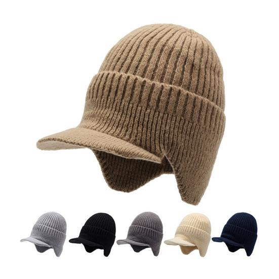 Winter Knitted Hat Solid Color Men Women Thickened Fleece Lining All-weather Hat Cold Weather Outdoor Headwear
