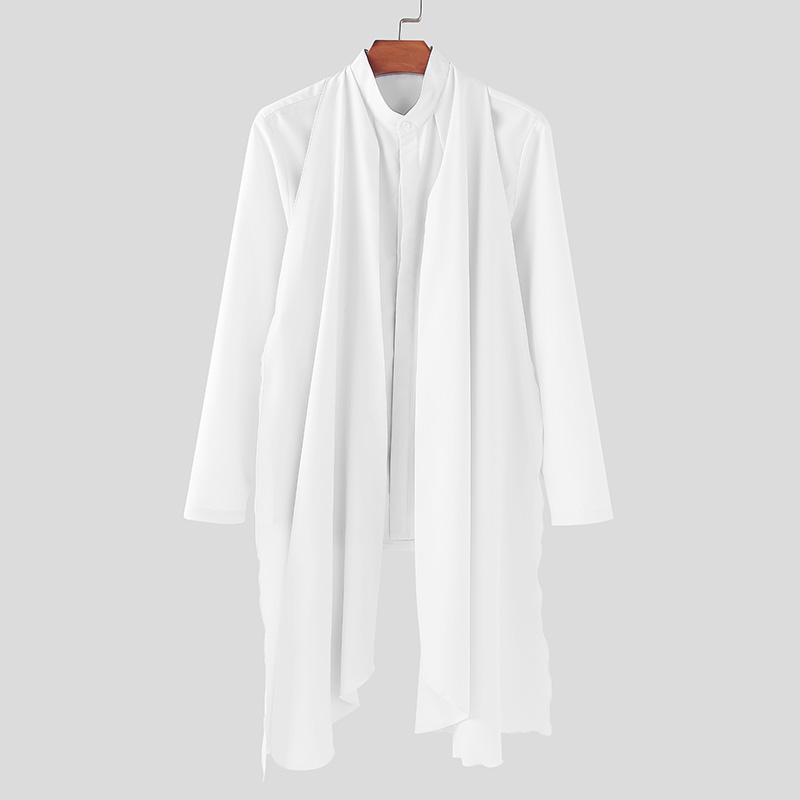 INCERUN Мужские рубашки с воротником-стойкой, длинным рукавом, пуговицами, слоями, повседневные топы