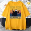 Pew Madafakas Black Cat Print Male Cotton Tee Clothing Personality Vintage Cotton T-Shirts Casual Trend Tops